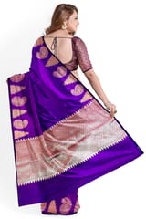 Beautiful Mongolgiri Silk from West Bengal in Violet with Traditional Zari motifs