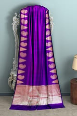 Beautiful Mongolgiri Silk from West Bengal in Violet with Traditional Zari motifs