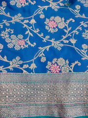 Banarasi  Pure Silk in Peacock Blue with All Over Zari & Resham Jaal Work , Heavy Zari Border & Aanchal