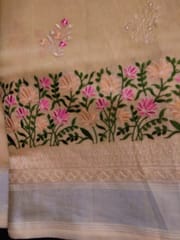 Banarsi Saree, Tissue Silk Saree, Saree, Chikankari Work, Lemon Yellow