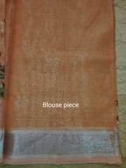 Beautiful Banarsi Tissue  Saree in Melon Orange with Lotus Hand Embroidery and Chikankari work