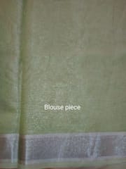 Beautiful Banarsi Tissue Silk Saree in Pista Green with Carnation design Hand Embroidery and Chikankari Work