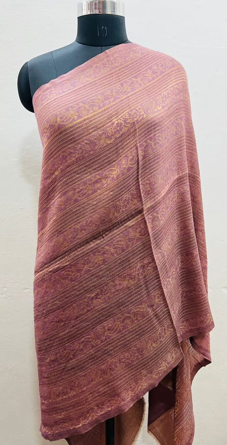 Pure Pashmina Shimmer Stole in Lilac Colour with all over Copper Zari work