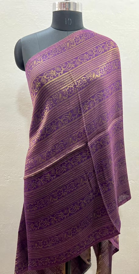 Pure Pashmina Shimmer Stole in Lavender Colour with all over Copper Zari work