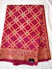 Beautiful Banarsi Dupion Silk Saree in Cherry Red colour in Gharchola Design