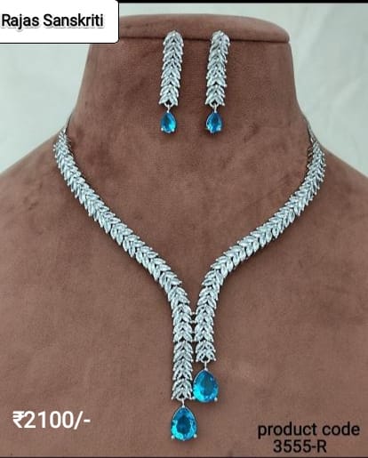 Beautiful and Elegant American Diamond Necklace Set with Tear Drop Blue stone