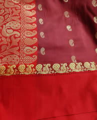 Beautiful Bangalore Silk Saree in Maroon with Tomato Red Border and Anchal