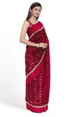 Beautiful Bangalore Silk Saree in Maroon with Tomato Red Border and Anchal