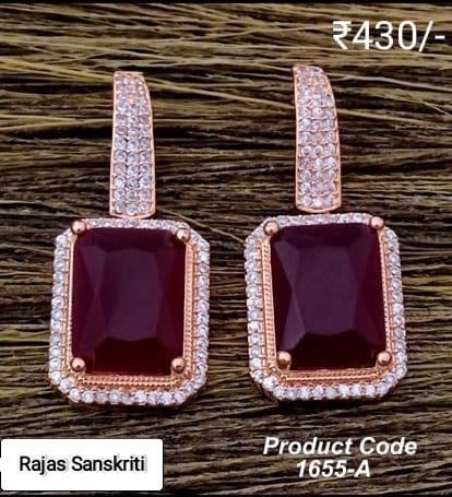 American Diamond Earrings with Wine Coloured Stone studded in Rose Gold