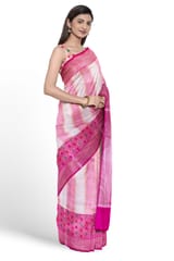 Beautiful Banarasi Kora Tissue Saree In White and Baby Pink Stripes, Heavy Zari Border and Anchal