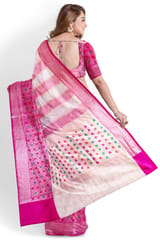 Beautiful Banarasi Kora Tissue Saree In White and Baby Pink Stripes, Heavy Zari Border and Anchal
