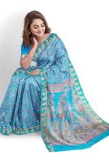 Banarasi Printed Crepe Silk Saree In Arctic Blue with Zari Border.