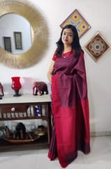 Ravishing Red and Maroon Banarsi Silk Saree with Resham Work on Border and Aanchal