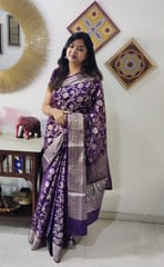 Beautiful Banarasi Georgette Silk Saree in Violet with all over Floral Jaal work in Zari