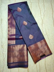 Gorgeous Pure Kanjivaram Silk Saree in Dual Tone of Aegean Blue with Copper Zari Woven Border and Anchal