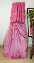 Pure Handloom Banswada Bhagalpur Cotton Saree in Light Pink with Dark Pink Border