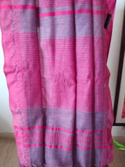 Pure Handloom Banswada Bhagalpur Cotton Saree in Mauve with Pink Border