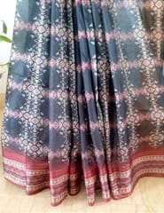 Black with Maroon Border Ajrakh Print Pure Kota Saree with light zari lining in border and aanchal