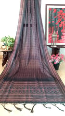Maroon and Black Ajrakh Print Pure Kota saree with light zari lining in the border and aanchal