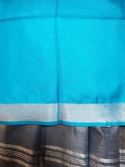 Smart and Elegant Bhagalpur Pure Linen saree in Anchor Grey with Silver Zari Border