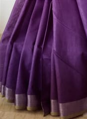 Smart and Elegant Bhagalpur Pure Linen saree in Aubergine Violet with Silver Zari Border