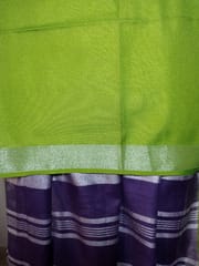 Smart and Elegant Bhagalpur Pure Linen saree in Aubergine Violet with Silver Zari Border