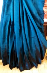 Traditional Sambalpuri Pure Cotton Saree in Azure Blue Colour with Ikkat Border & Chakra Design Anchal