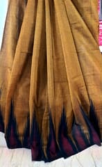 Traditional Sambalpuri Pure Cotton Saree in Mustard Yellow Colour with Ikkat Border & Chakra Design Anchal