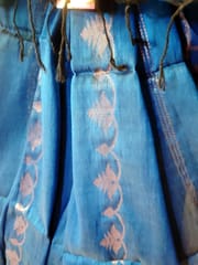 Bengal Pure Linen Saree in Ocean Blue with Beautiful Copper Zari Work