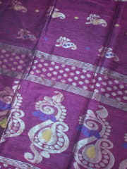 Bengal Pure Linen Saree in Wine Red with Beautiful Gold Zari Work