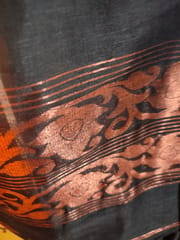 Bengal Pure Linen Saree in Smart Black with Beautiful Copper Zari Work