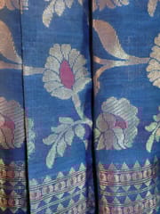 Bengal Pure Linen Saree in Indigo Blue with Beautiful Gold Zari Work