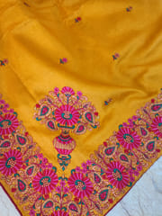 Canary Yellow Pure Tussar Silk Saree with Beautiful Embroidery
