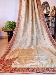 Timeless Cream Pure Tussar Silk Saree with Beautiful Embroidery