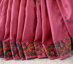 Raspberry Pink Pure Tussar Silk Saree with Beautiful Embroidery
