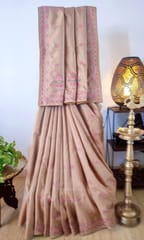 Smart & Elegant Fawn Coloured Pure Tussar Silk Saree with Beautiful Embroidery