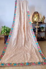 Classic Cream Coloured Pure Tussar Silk Saree with Beautiful Embroidery