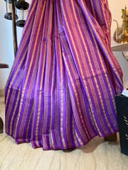 Pure Bhagalpuri Silk In Purple Color with Off White Vertical Stripes
