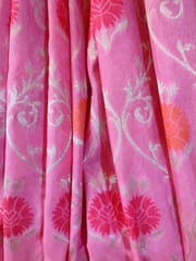 Bubblegum Pink Banarasi Silk Saree with Beautiful Floral Jaal Weaving