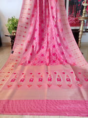 Bubblegum Pink Banarasi Silk Saree with Beautiful Floral Jaal Weaving