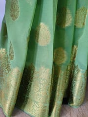 Emerald Green Banarasi Georgette Saree with Beautiful Zari Work