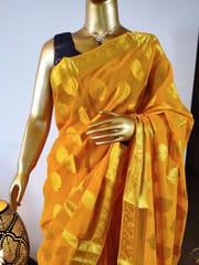 Canary Yellow Banarasi Georgette Saree with Beautiful Zari Work