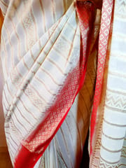 Banarasi Georgette Saree in Cream Colour with Contrast Red Border & Anchal