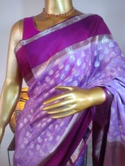 Banarasi Georgette Silk Saree in Pink Lavender Colour with Contrast Plum Color Border & Anchal