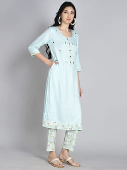 Round Neck Kurta With Trouser Closer Two