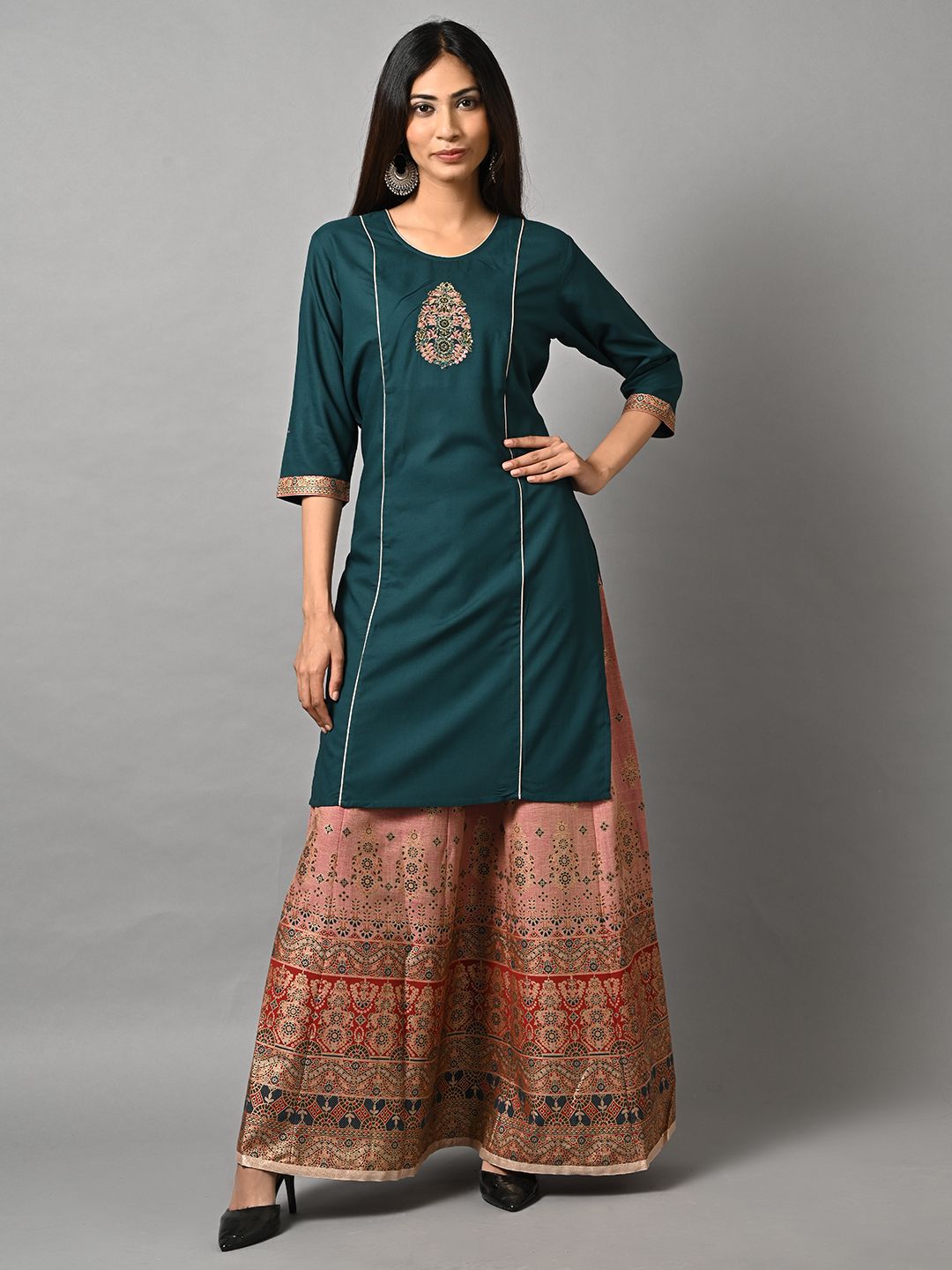 Ornamental Printed Kurti With Skirt Front