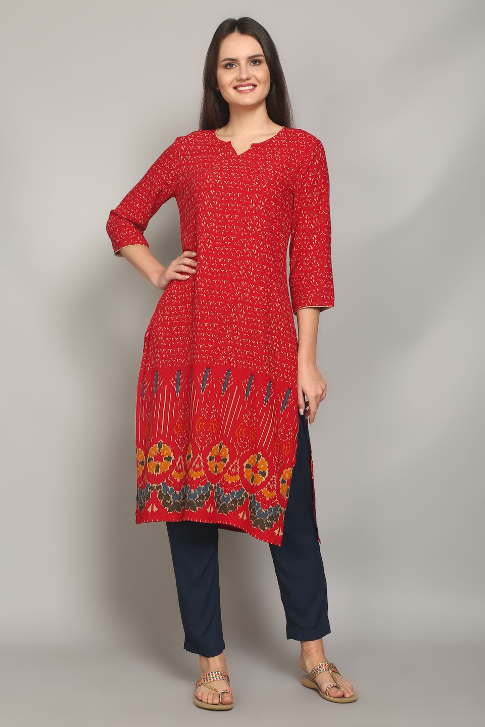 Round Neck Kurta With Trouser Front