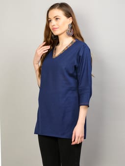 V Neck Solid Tunic Closer One