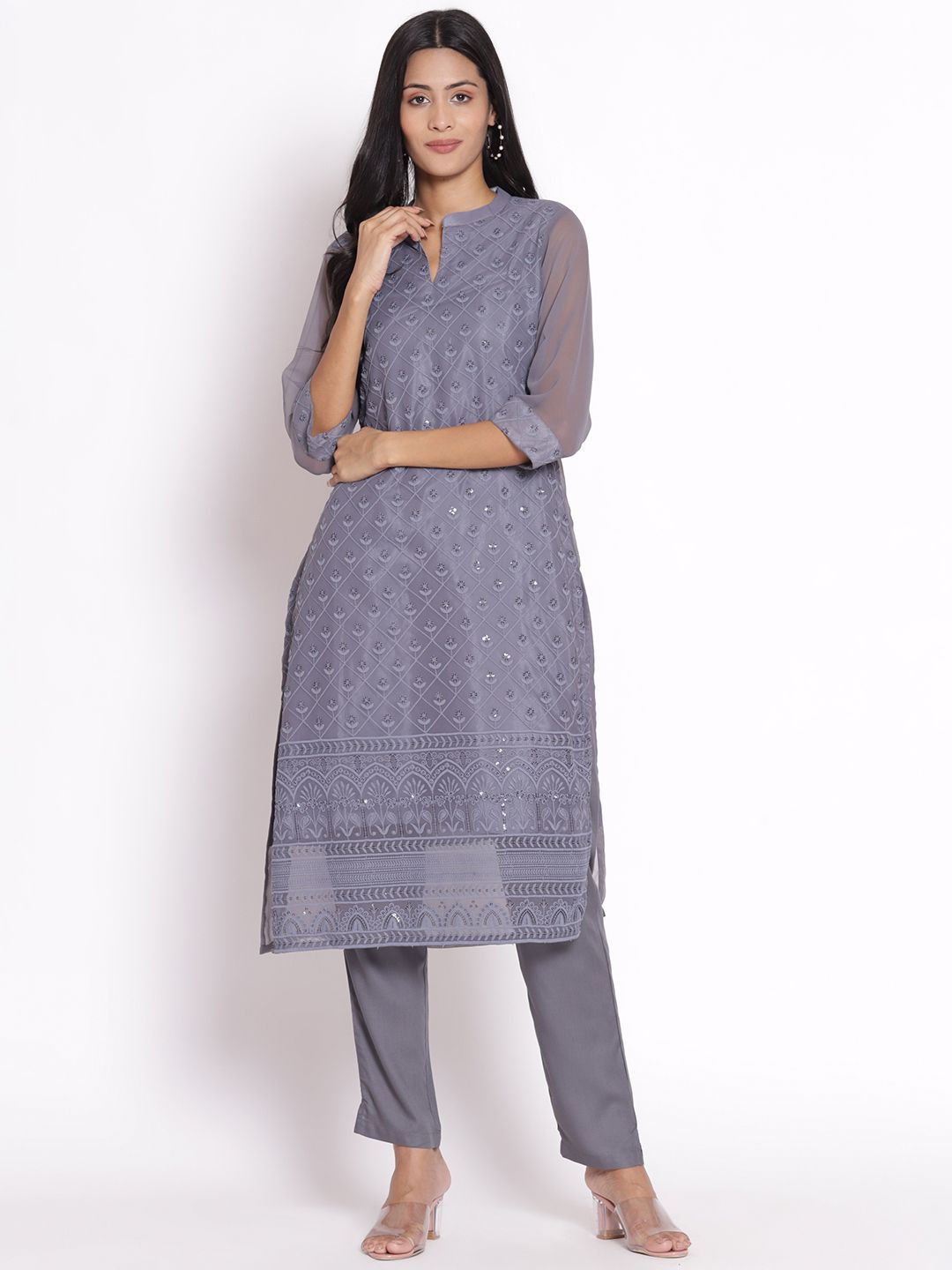 Ornamental Printed Kurta With Trouser Front