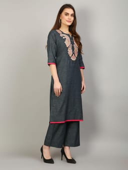 Round Neck Kurta Pant Dupatta Closer Two